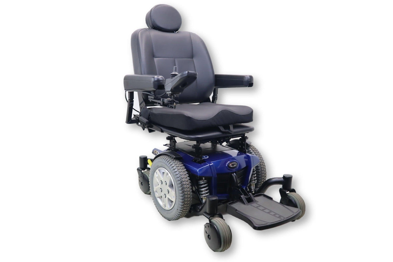 Quantum Q6 Edge Electric Powered Wheelchair By Pride Mobility | Blue Exterior | Swing-Away Joystick | 18" x 18" Seat-Mobility Equipment for Less