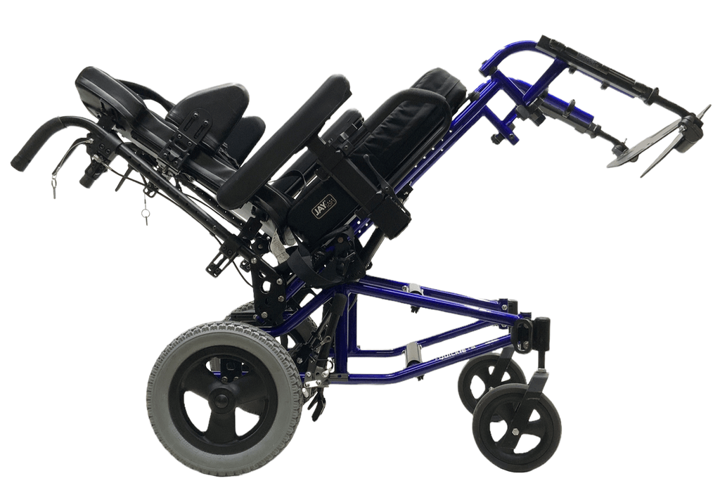 sunrise medical quickie ts tilt-in-space blue manual wheelchair right tilted