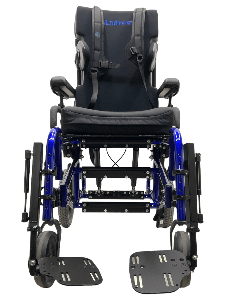sunrise medical quickie ts tilt-in-space blue manual wheelchair front view